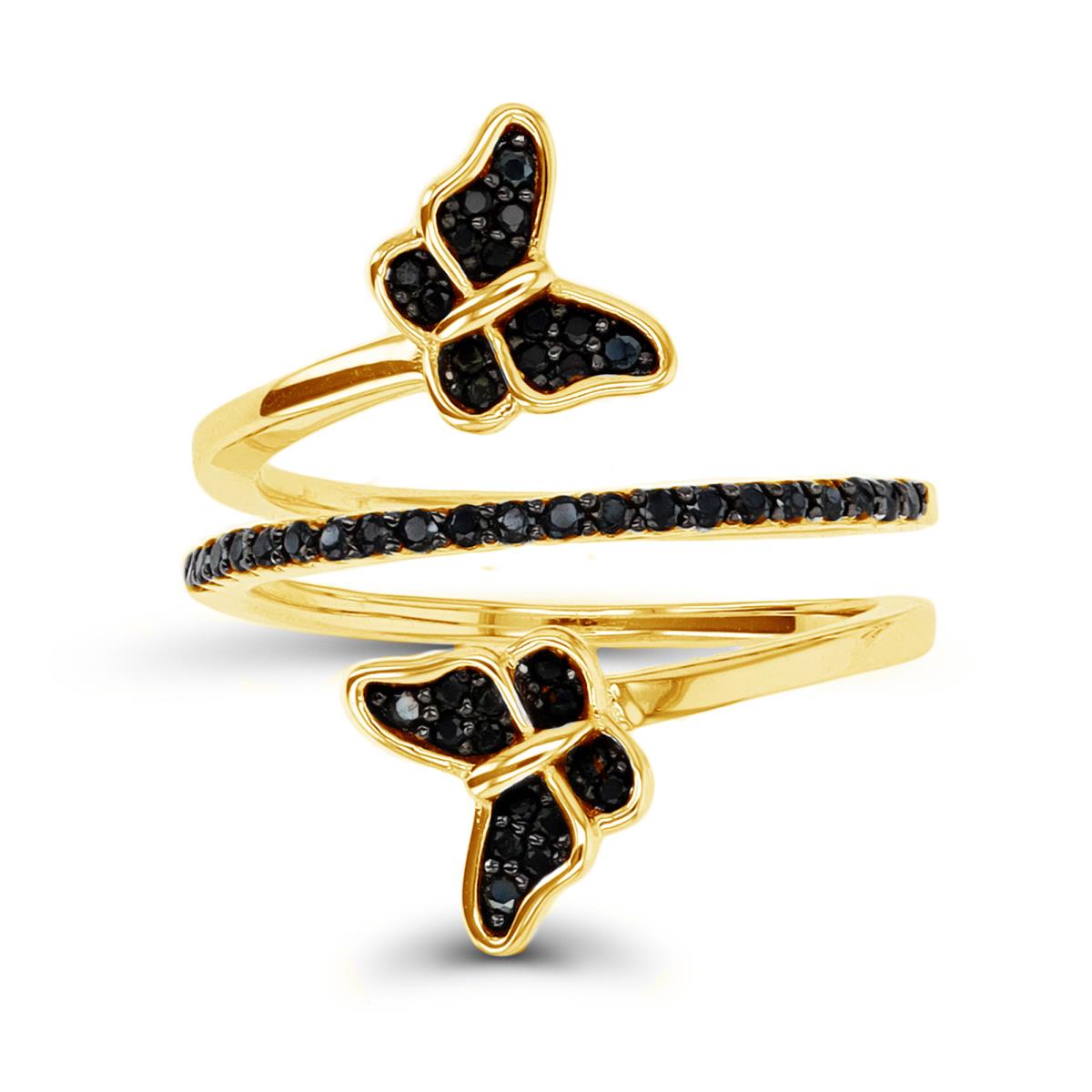 Sterling Silver Yellow & Black /Black CZ Butterflies Fashion  Ring
