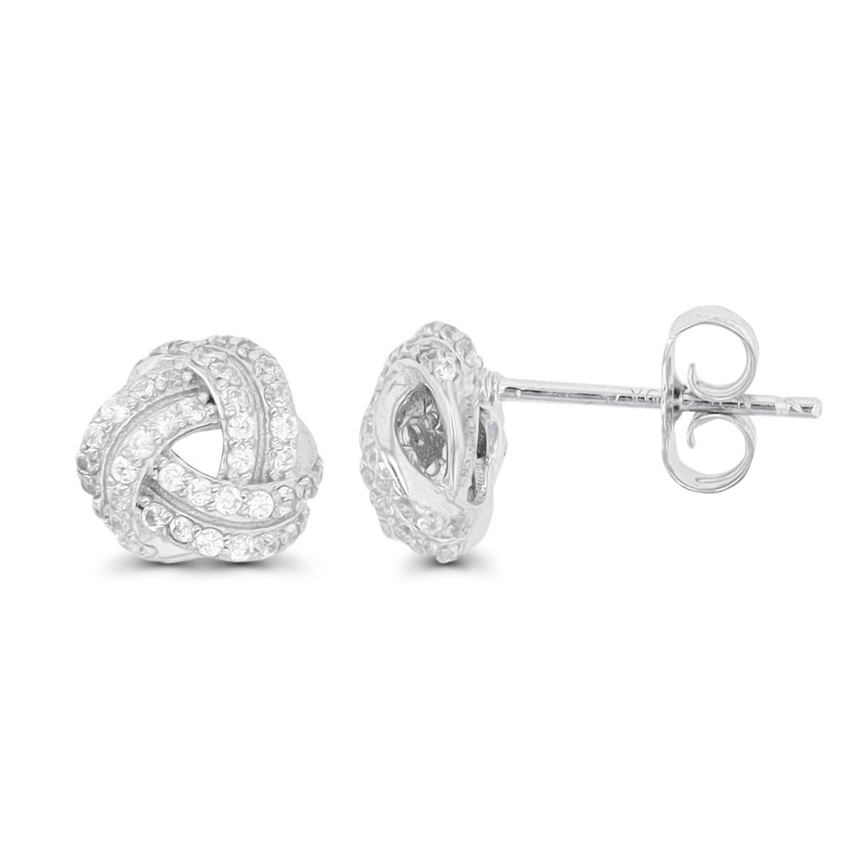 Sterling Silver Rhodium 8.5X8MM Polished White CZ Pave Stud Earring