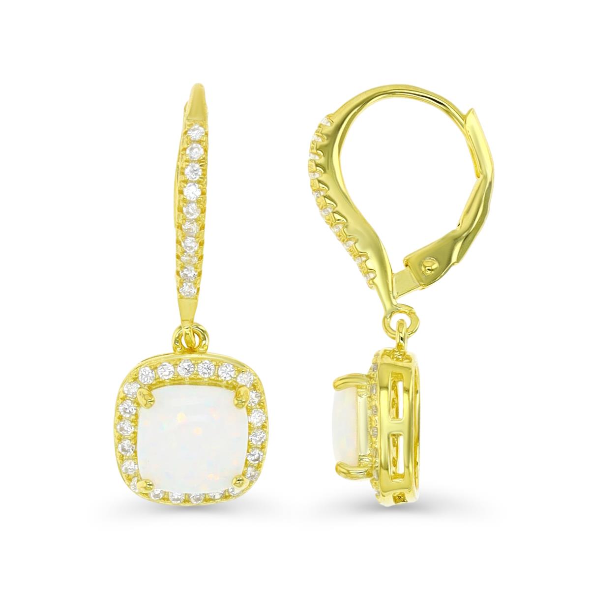 Sterling Silver Yellow 1M & CU Ct. Cr. White Opal and White CZ Lever Back Drop Earring