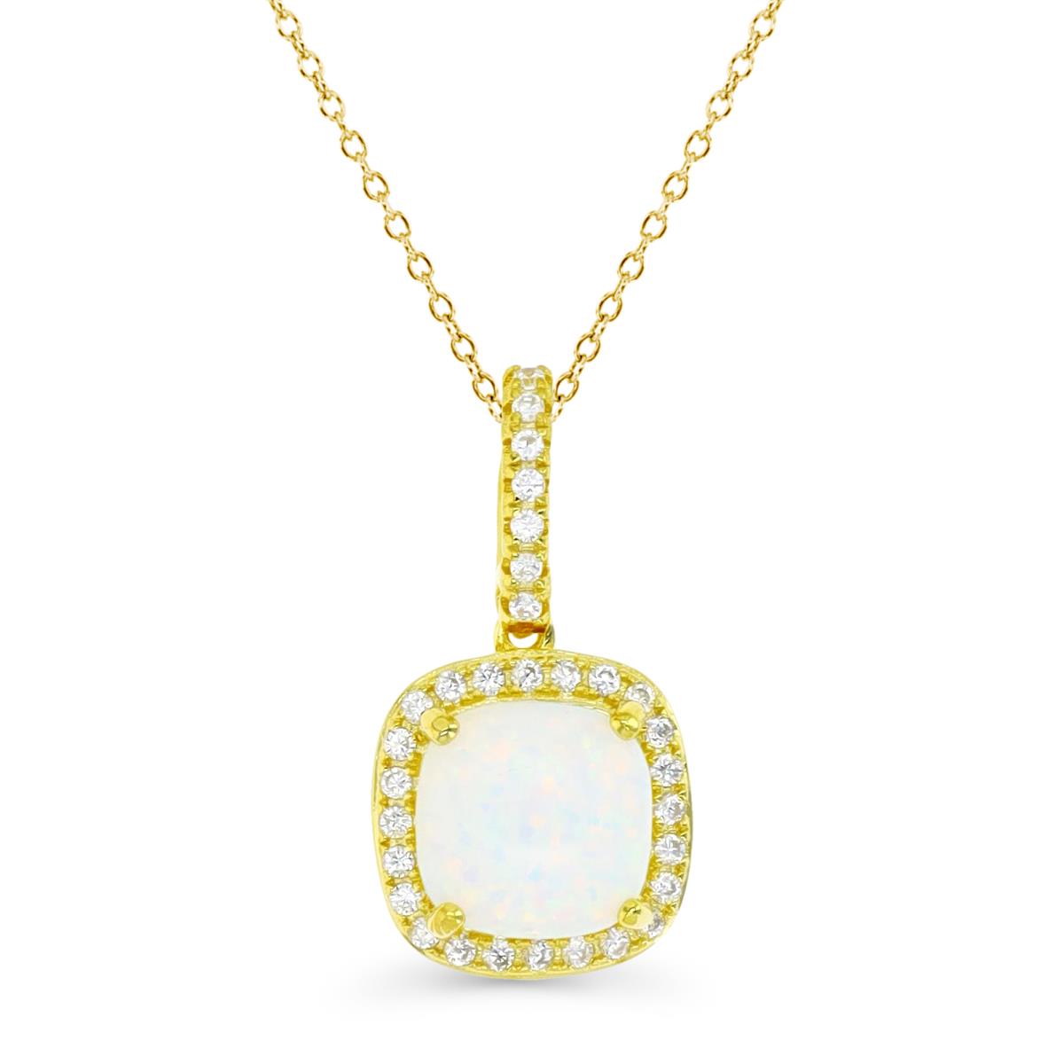 Sterling Silver Yellow 1M & CU Ct. Cr. White Opal and White CZ Halo 18" Necklace