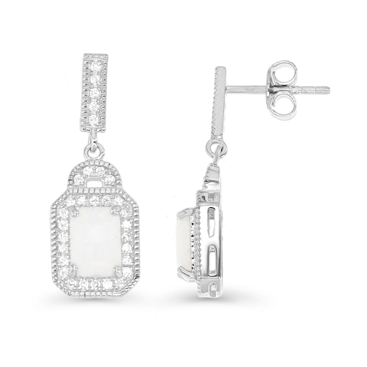 Sterling Silver Rhodium & CU Ct. Cr. White Opal and White CZ Halo Drop Earring