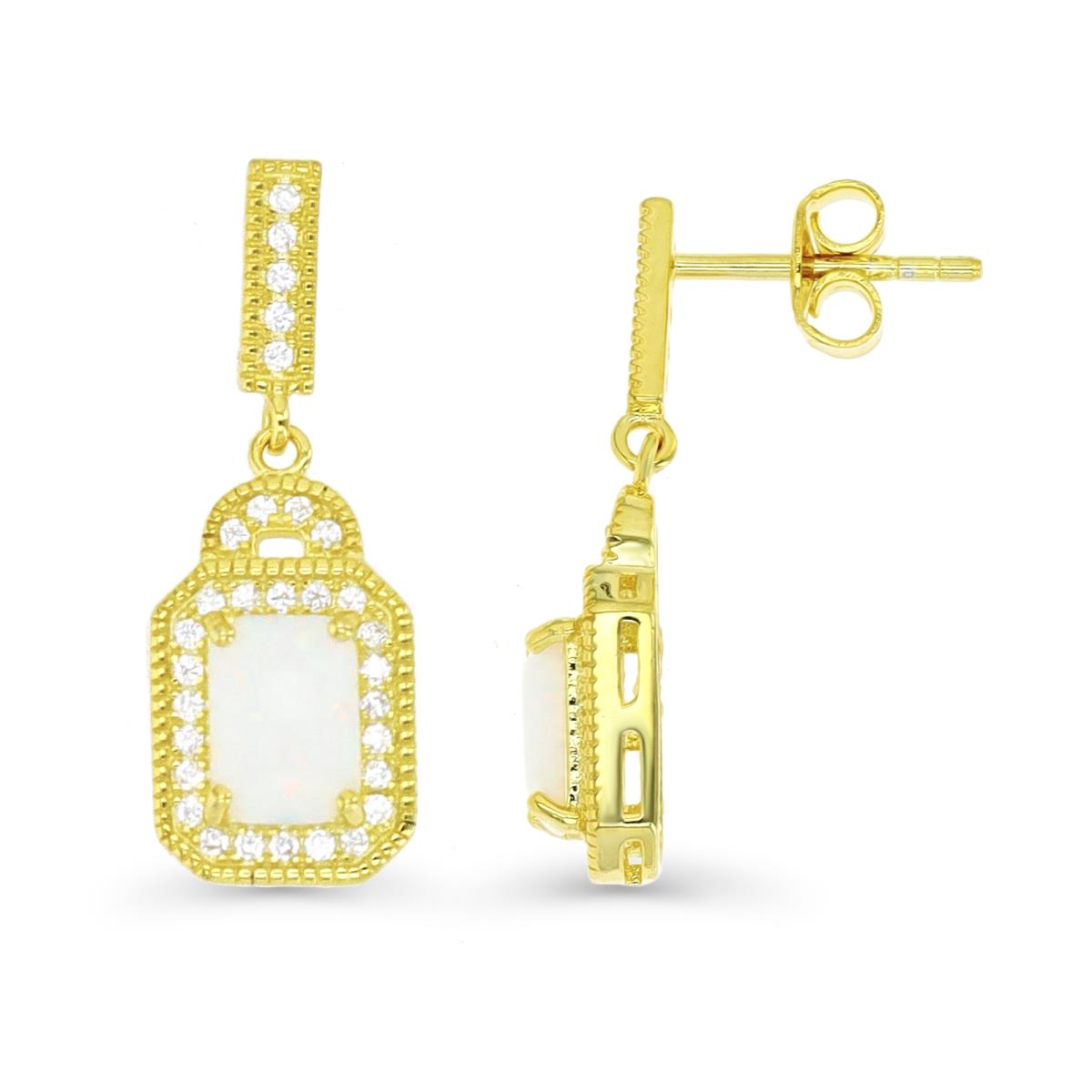 Sterling Silver Yellow 1M & CU Ct. Cr. White Opal and White CZ Halo Drop Earring