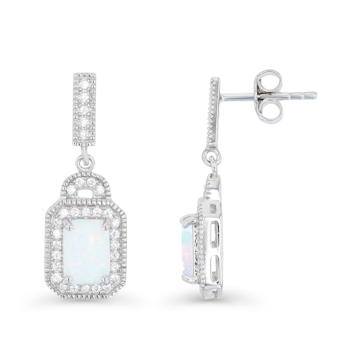 Sterling Silver Rhodium & CU Ct. Cr. White Opal and Cr. White Sapphire Halo Drop Earring