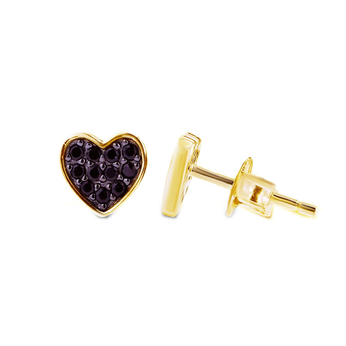Sterling Silver Black & Yellow /Black CZ Paved Heart Stud Earring