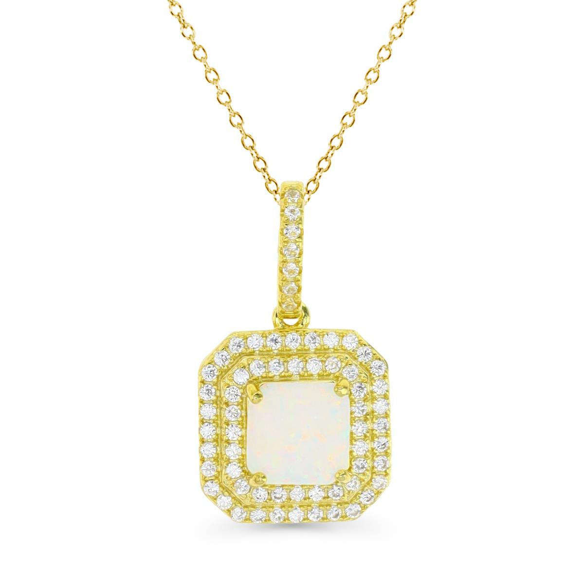 Sterling Silver Yellow 1M & CU Ct. Cr. White Opal and White CZ Halo 18" Necklace