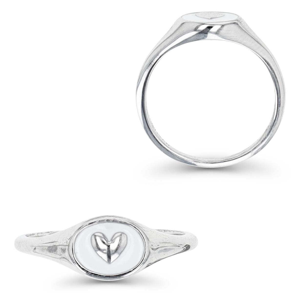 Sterling Silver Rhodium 7X6MM Polished Heart White Enamel Ring