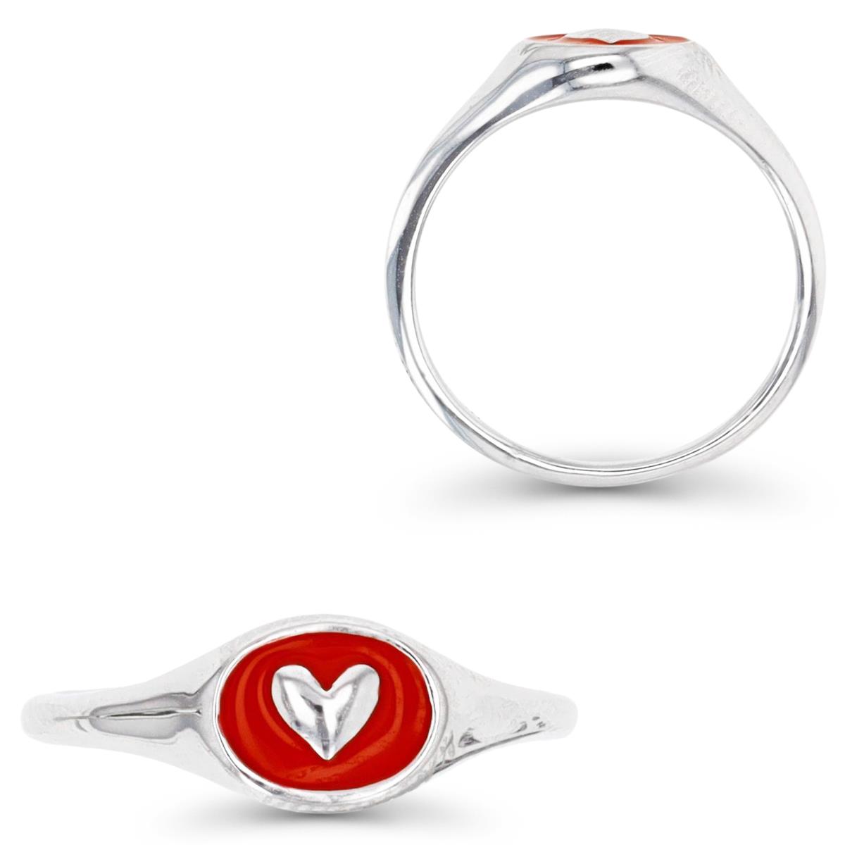 Sterling Silver Rhodium 7X6MM Polished Heart Red Enamel Ring