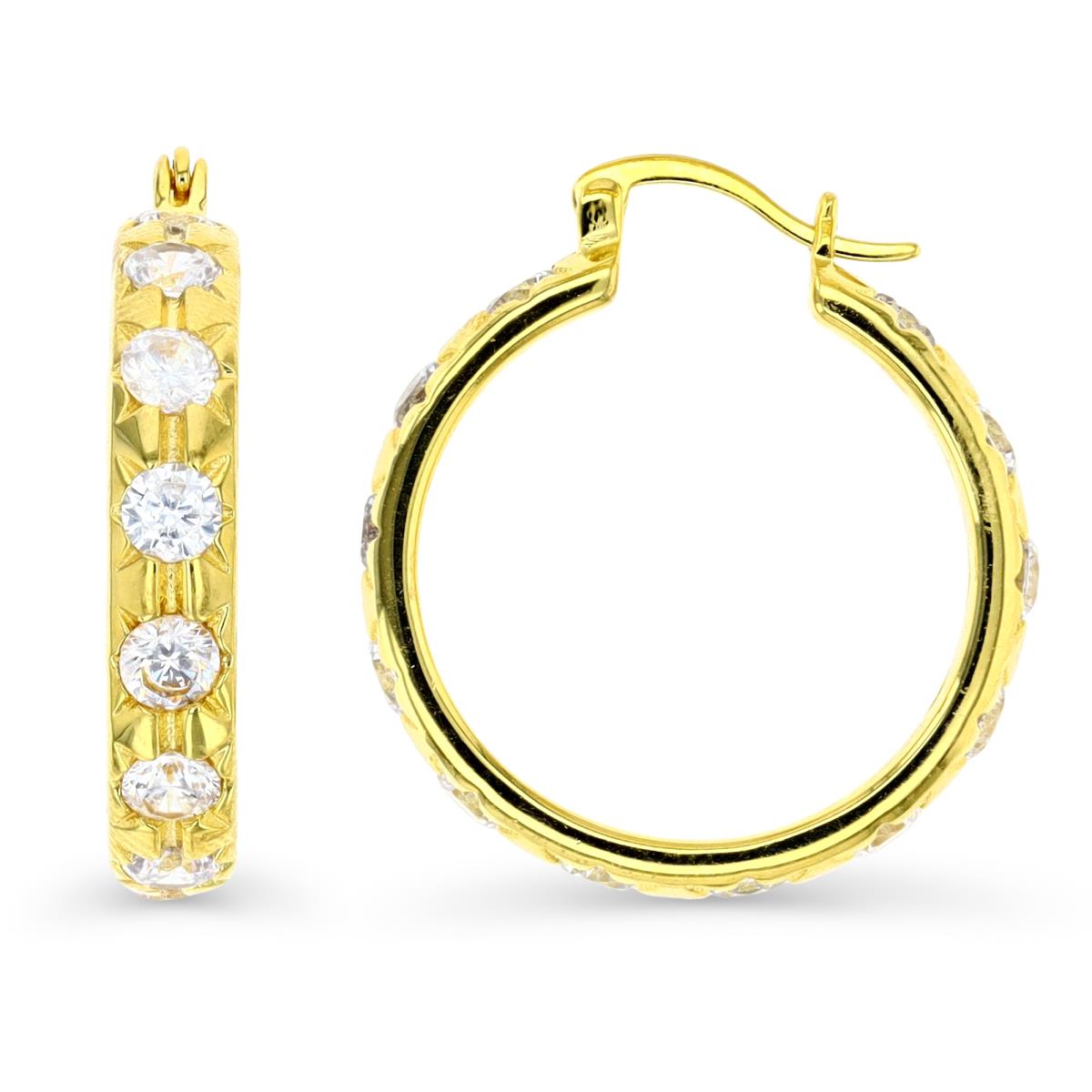 Sterling Silver Yellow 1M 27X5MM Polished White CZ Starburst Hoop Earring