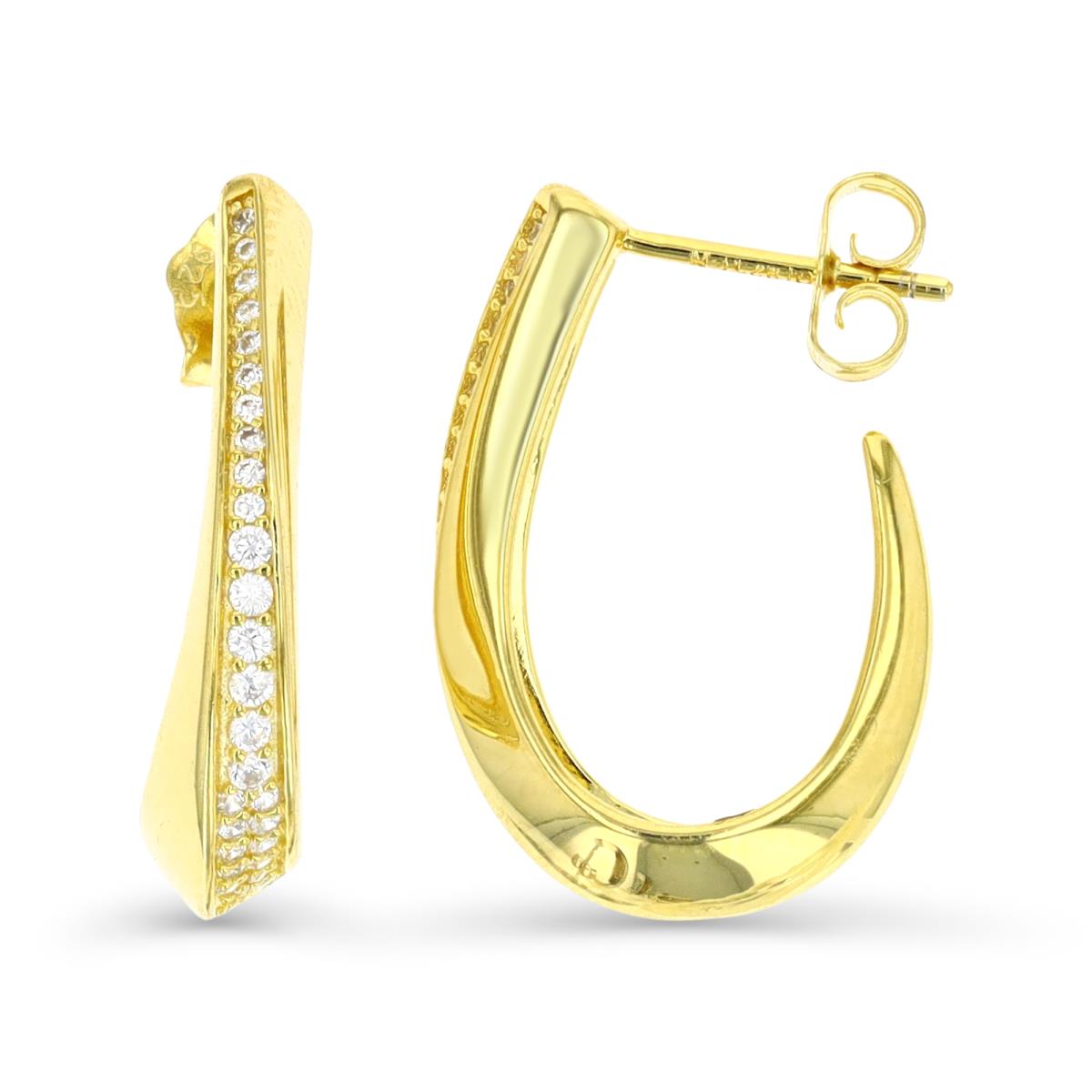 Sterling Silver Yellow 1M 23X5MM Polished White CZ J Hoop Earring