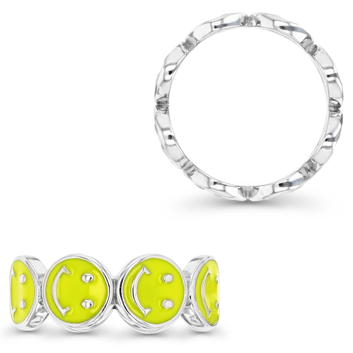 Sterling Silver Rhodium & Yellow Enamel 7MM Smiley Face Ring