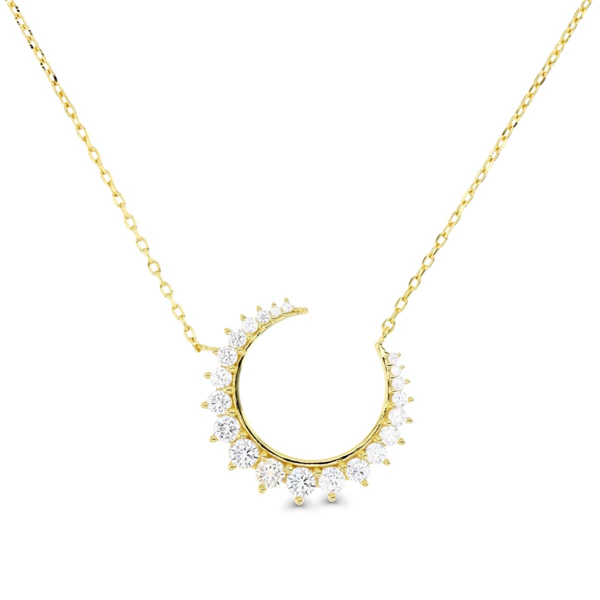 Sterling Silver Yellow 1M & White CZ  Crescent Moon 16+2" Necklace