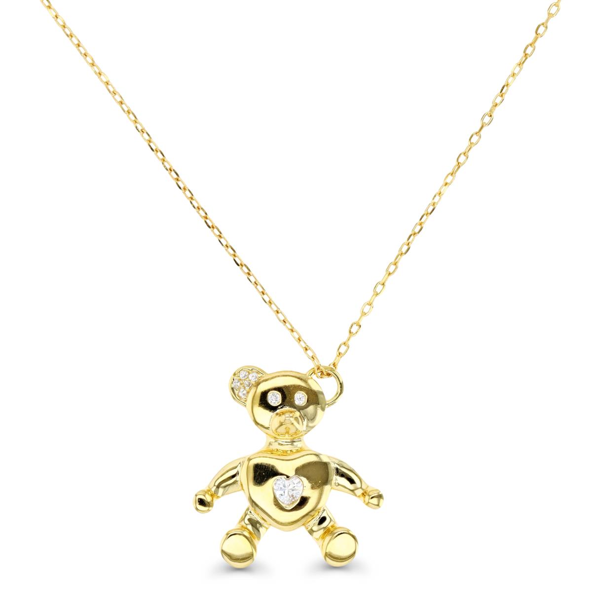 Sterling Silver Yellow 1M & White HE and RD CZ Teddy Bear 13+2" Necklace