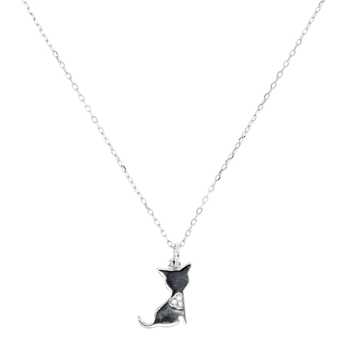 Sterling Silver Rhodium & White CZ Polished Cat 13+2" Necklace