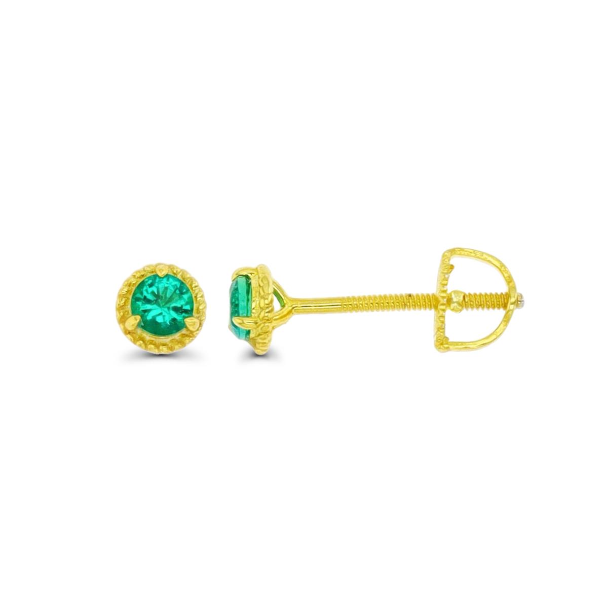 Sterling Silver Yellow & 3mm Rd Created Emerald 3-Prong Stud Screwback Earring