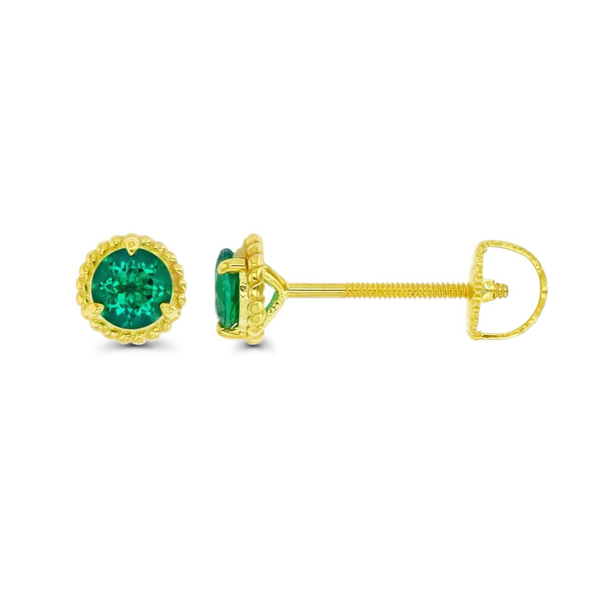 Sterling Silver Yellow & 4mm Rd Created Emerald 3-Prong Stud Screwback Earring