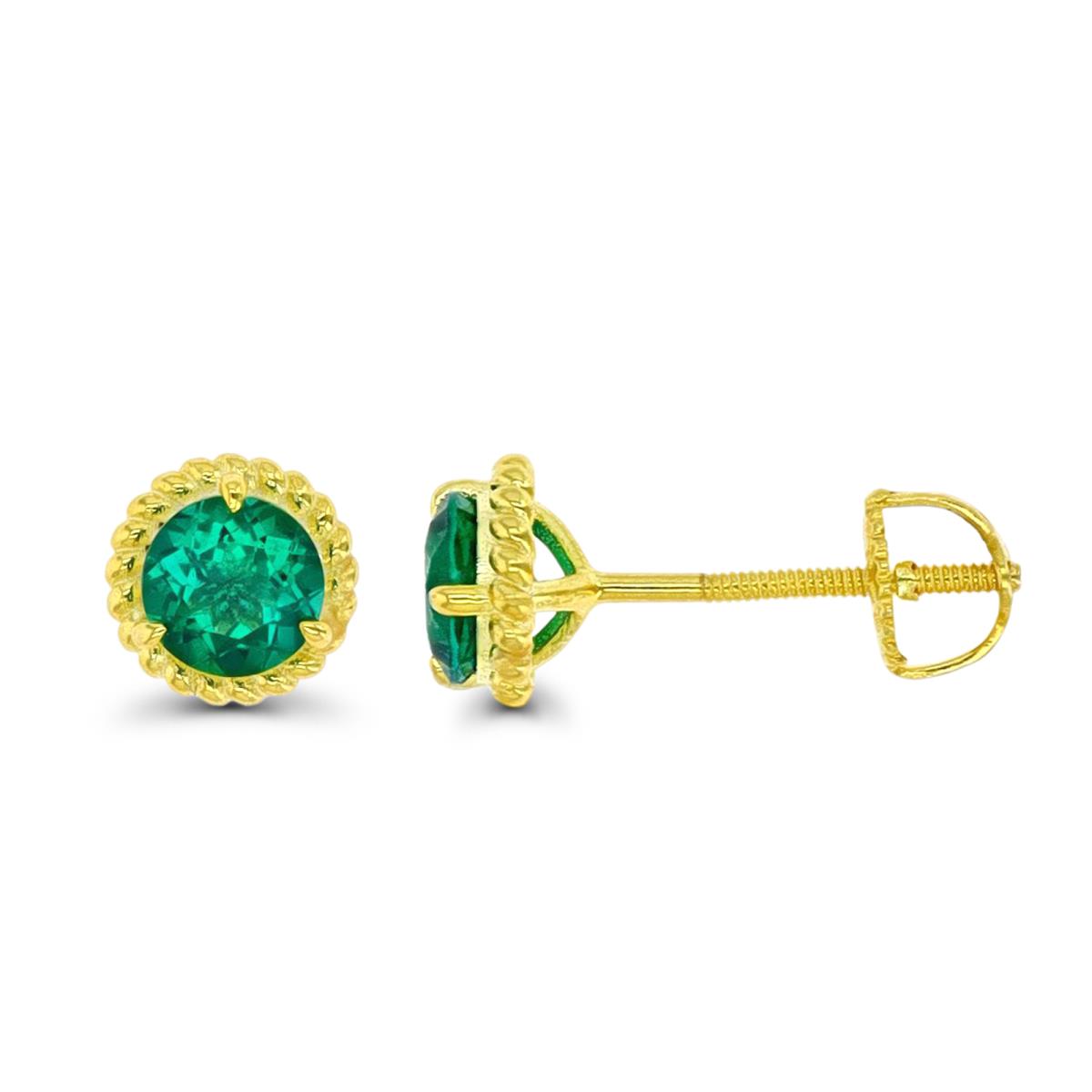 Sterling Silver Yellow & 5mm Rd Created Emerald 3-Prong Stud Screwback Earring