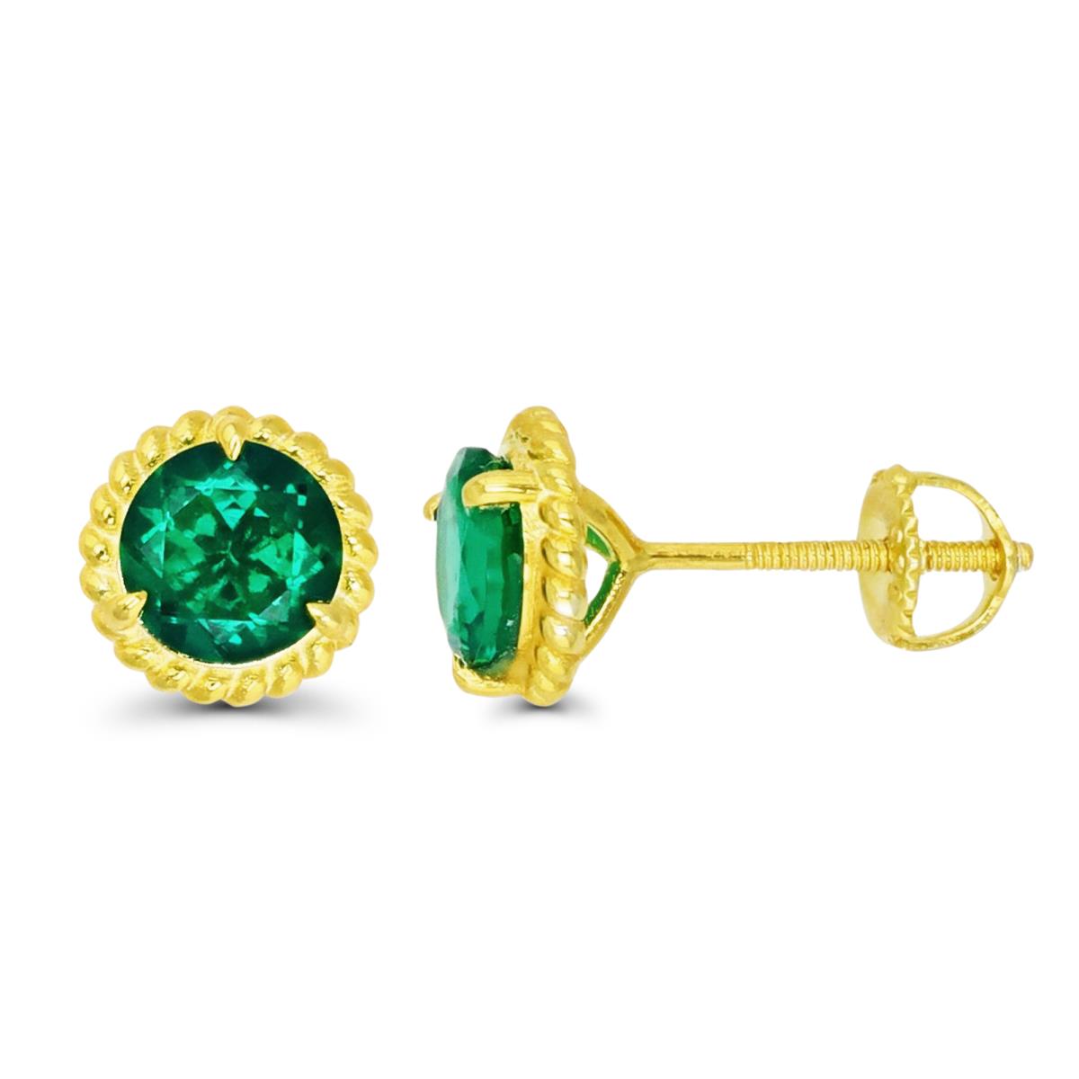 Sterling Silver Yellow & 6mm Rd Created Emerald 3-Prong Stud Screwback Earring