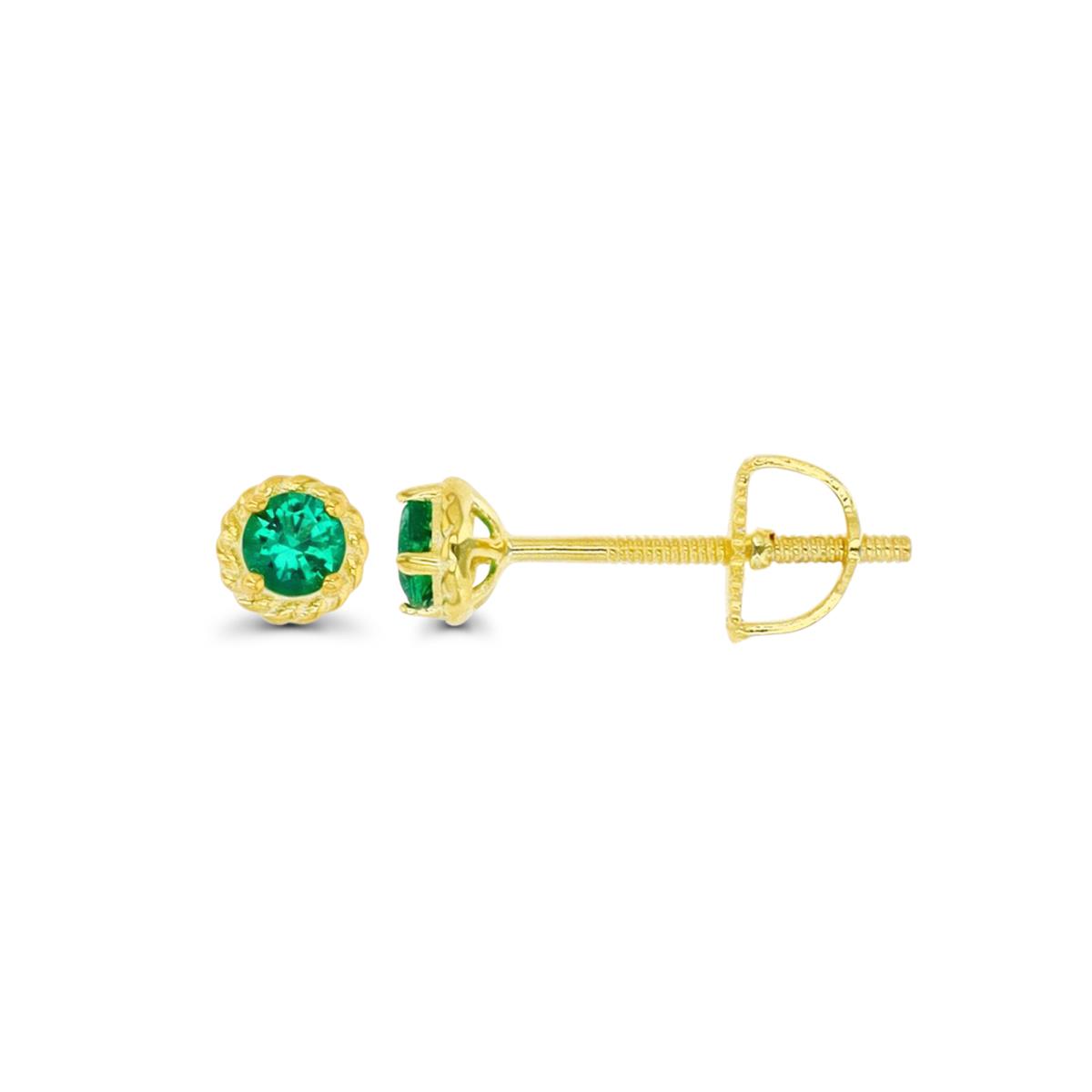 Sterling Silver Yellow & 3mm Rd Created Emerald 4-Prong Stud Screwback Earring