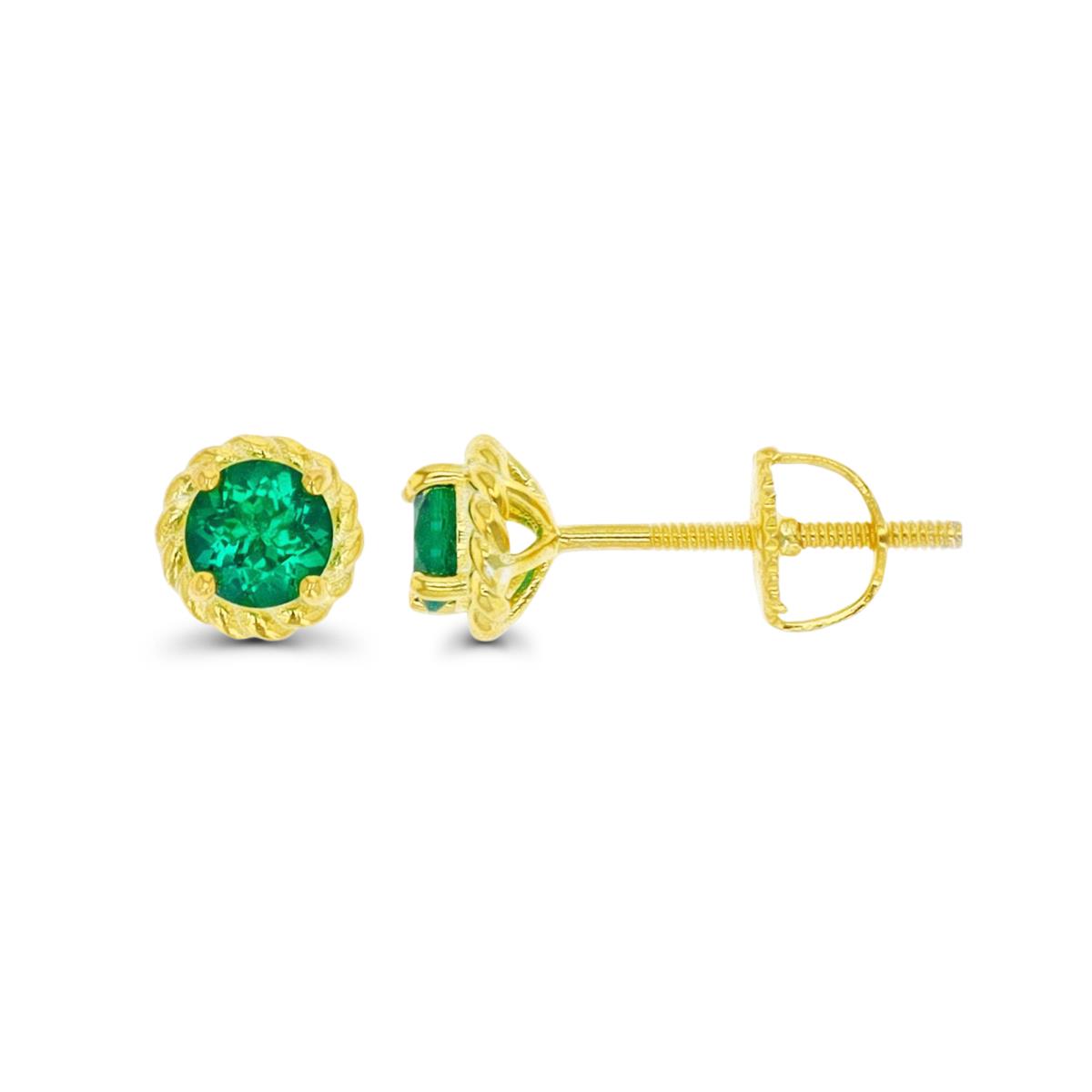Sterling Silver Yellow & 4mm Rd Created Emerald 4-Prong Stud Screwback Earring