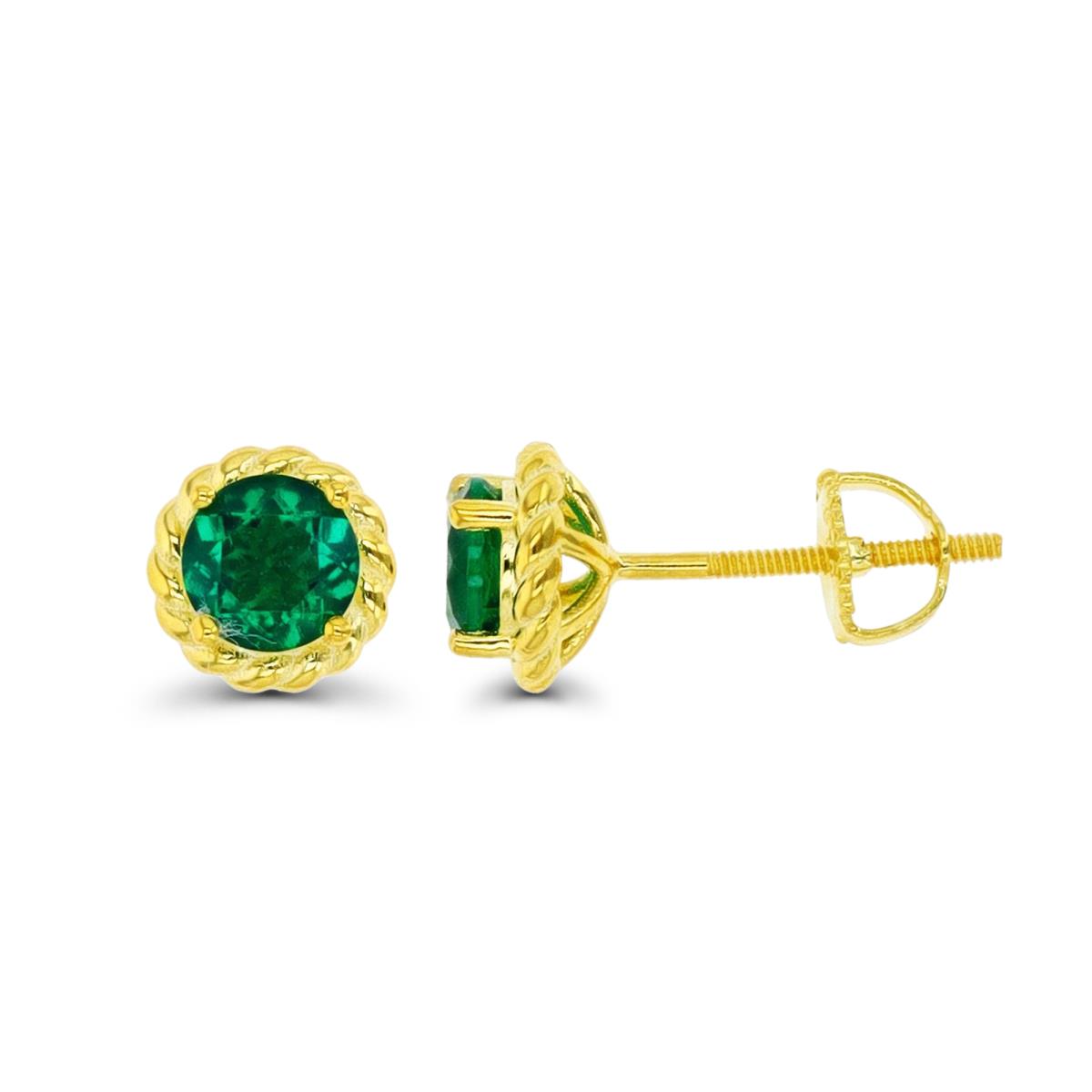 Sterling Silver Yellow & 5mm Rd Created Emerald 4-Prong Stud Screwback Earring