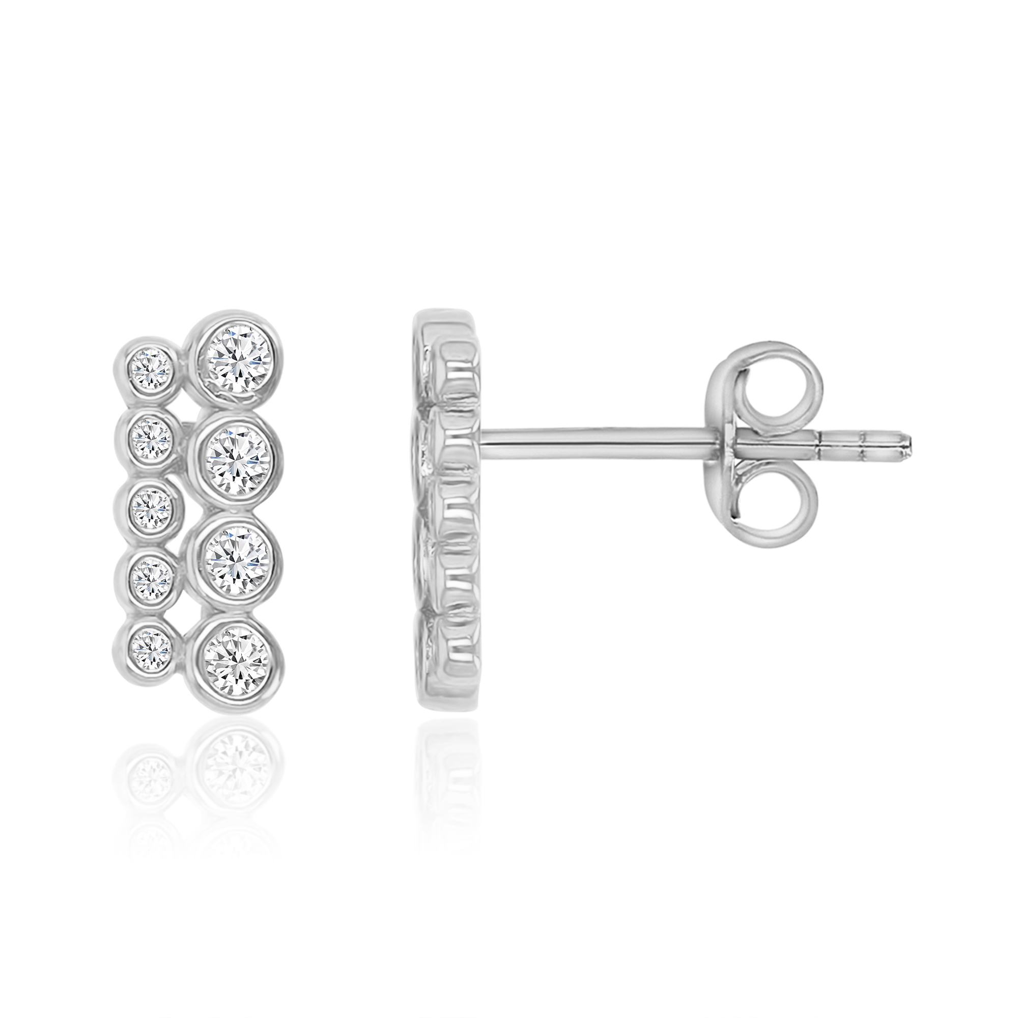 Sterling Silver Rhodium 10X4MM Polished White CZ Bezel Two Row Stud Earring