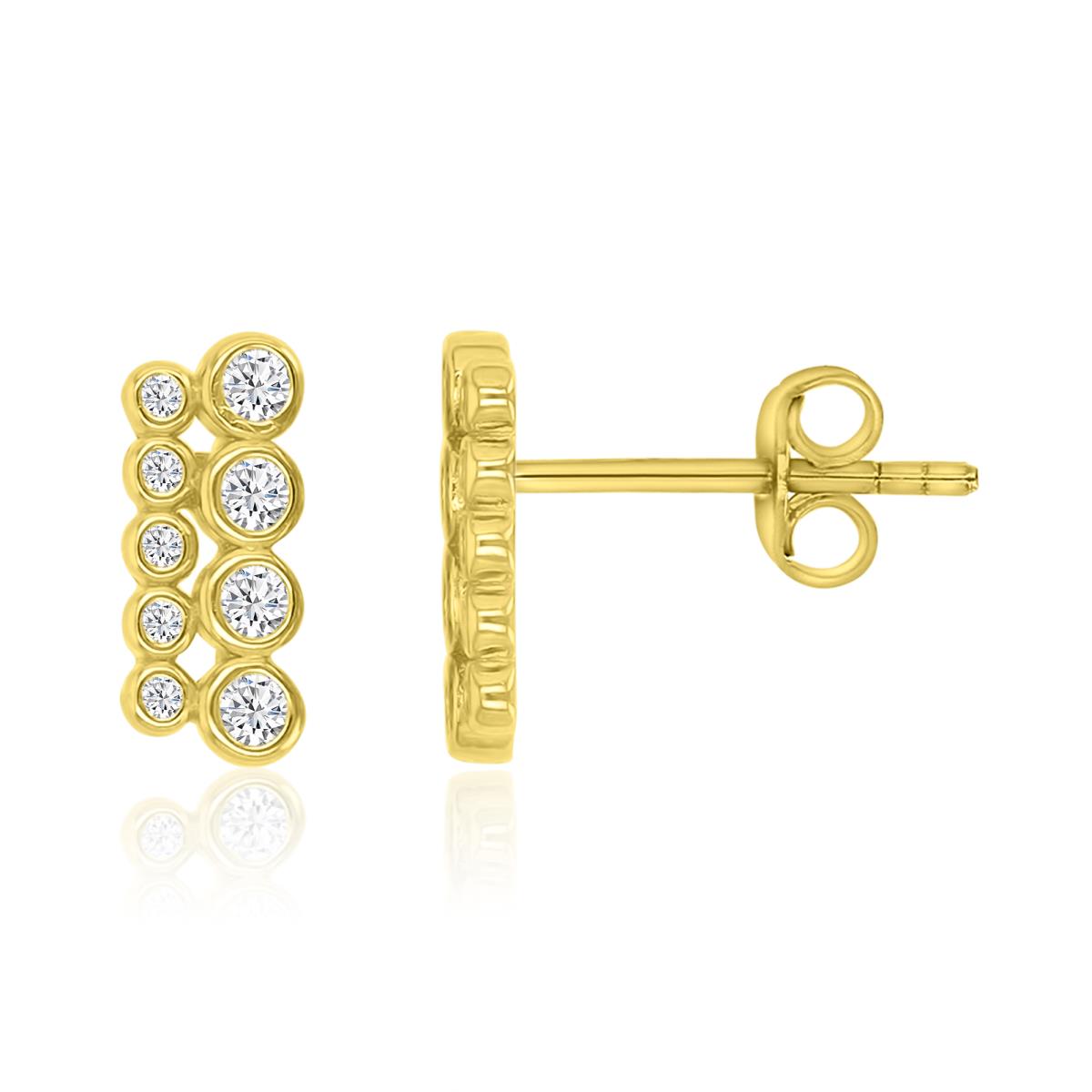 Sterling Silver Yellow 10X4MM Polished White CZ Bezel Two Row Stud Earring