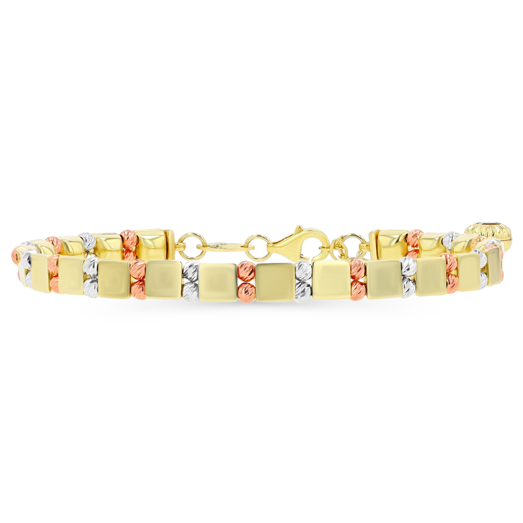 10K Gold Tricolor WYR 5MM DC Beaded Bangle Bracelet