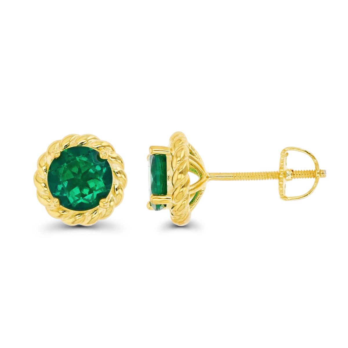 Sterling Silver Yellow & 6mm Rd Created Emerald 4-Prong Stud Screwback Earring