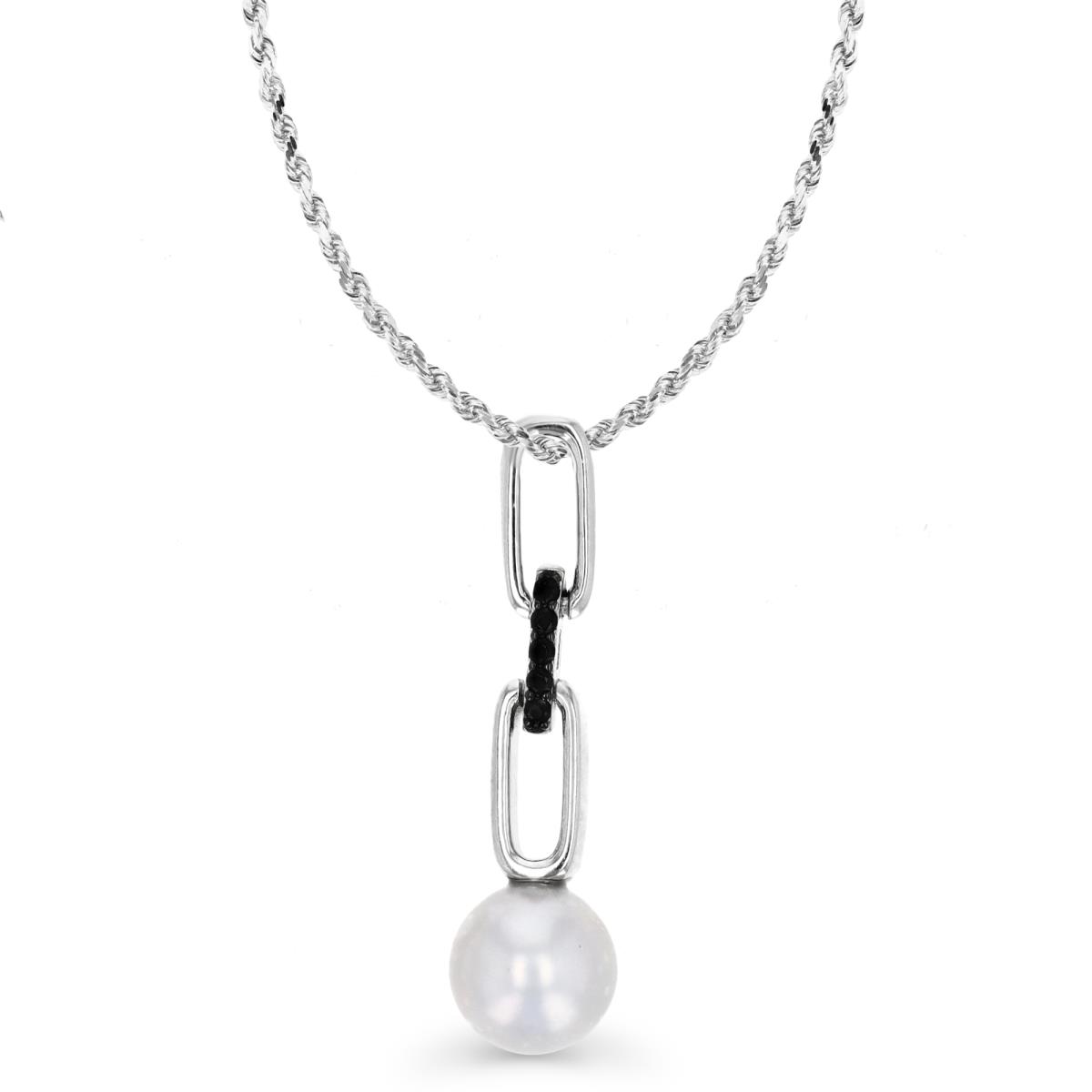 Sterling Silver Rhodium 8-9MM Grey FWPearl & Black Spinel Dangling 18''+2'' Sngapore Necklace