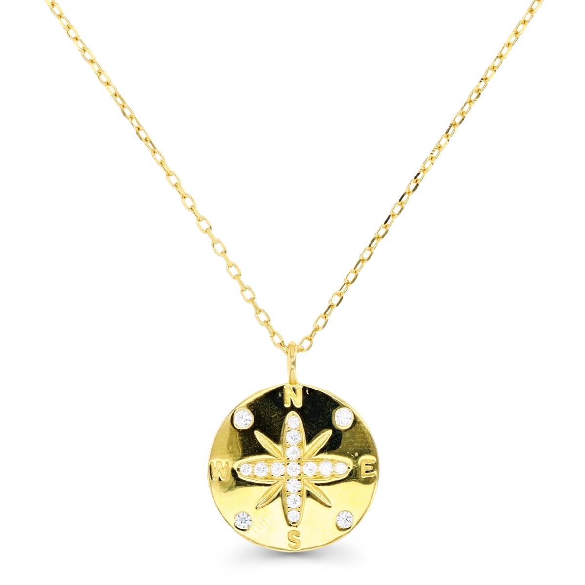 Sterling Silver Yellow & White CZ Compass Disc 18+2" Necklace