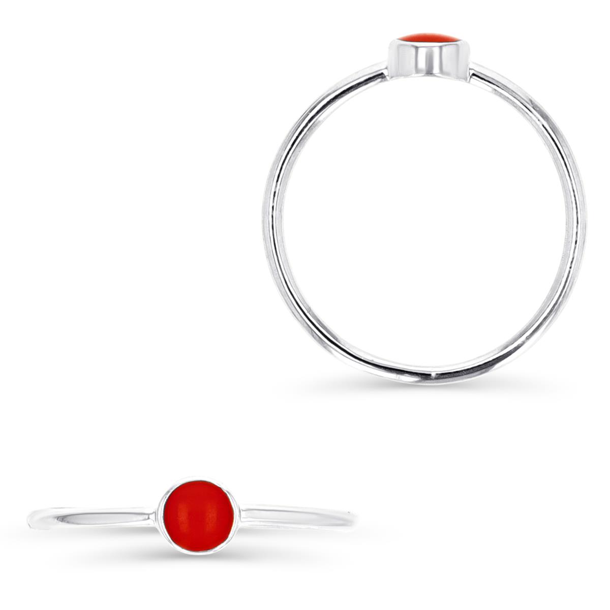 Sterling Silver Rhodium 5MM Red Enamel Bezel Ring
