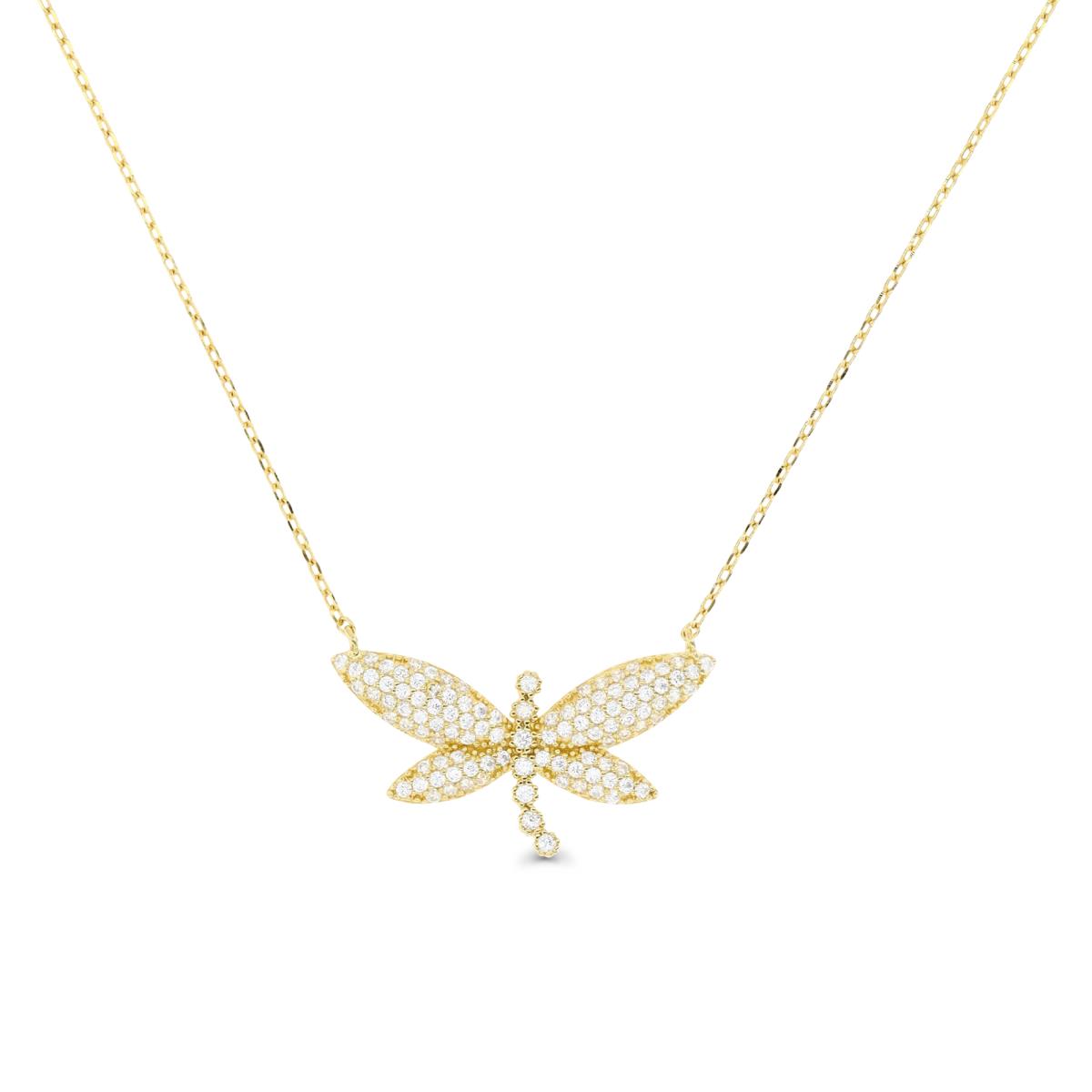 Sterling Silver Yellow 1M & White CZ Dragonfly 18+2" Necklace