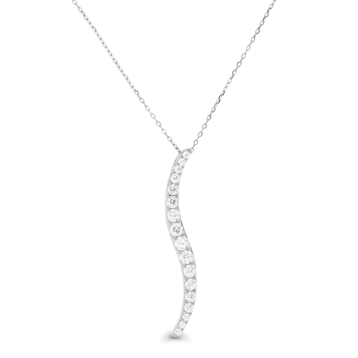 Sterling Silver Rhodium & White CZ Wave Design 16+2" Necklace