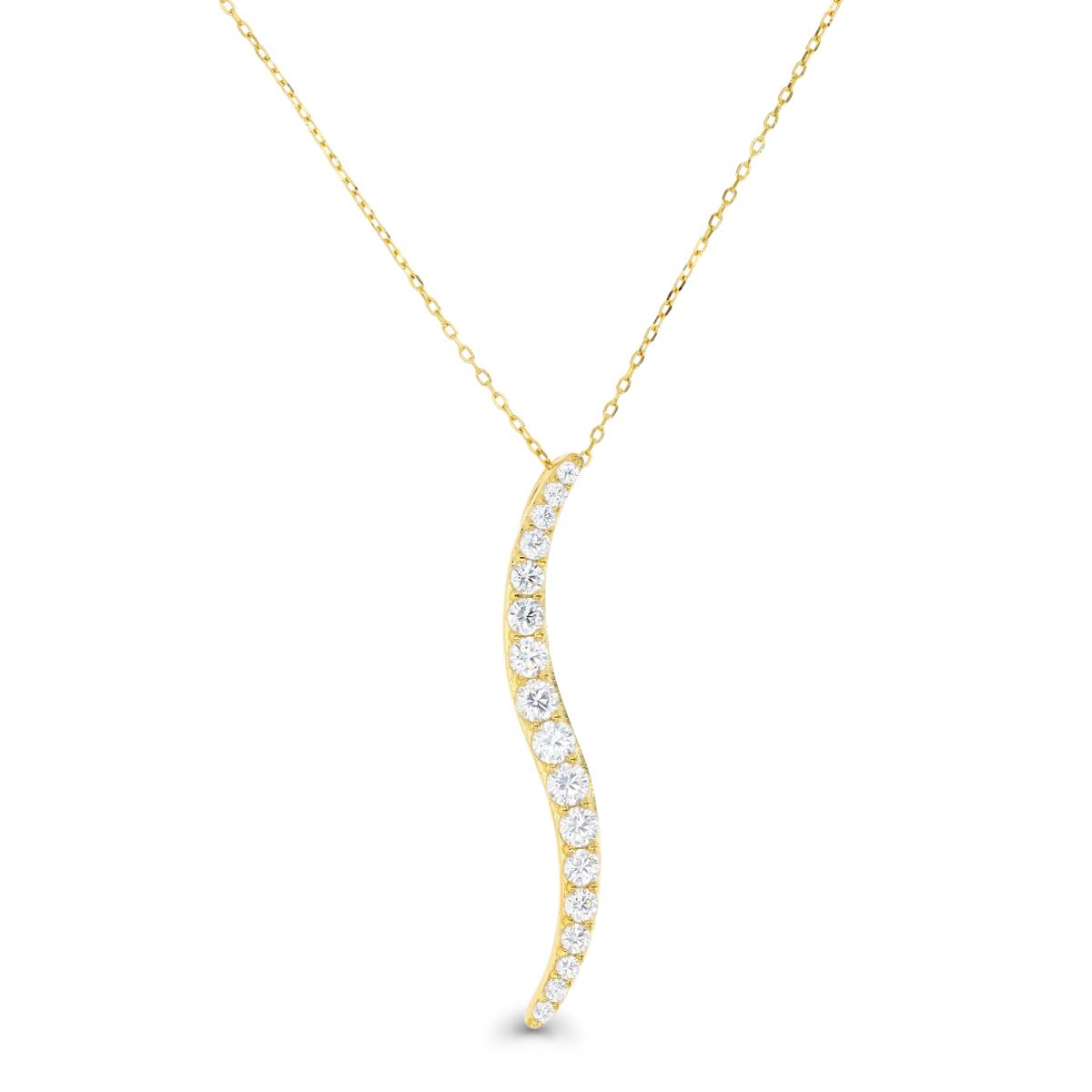 Sterling Silver Yellow 1M & White CZ Wave Design 16+2" Necklace