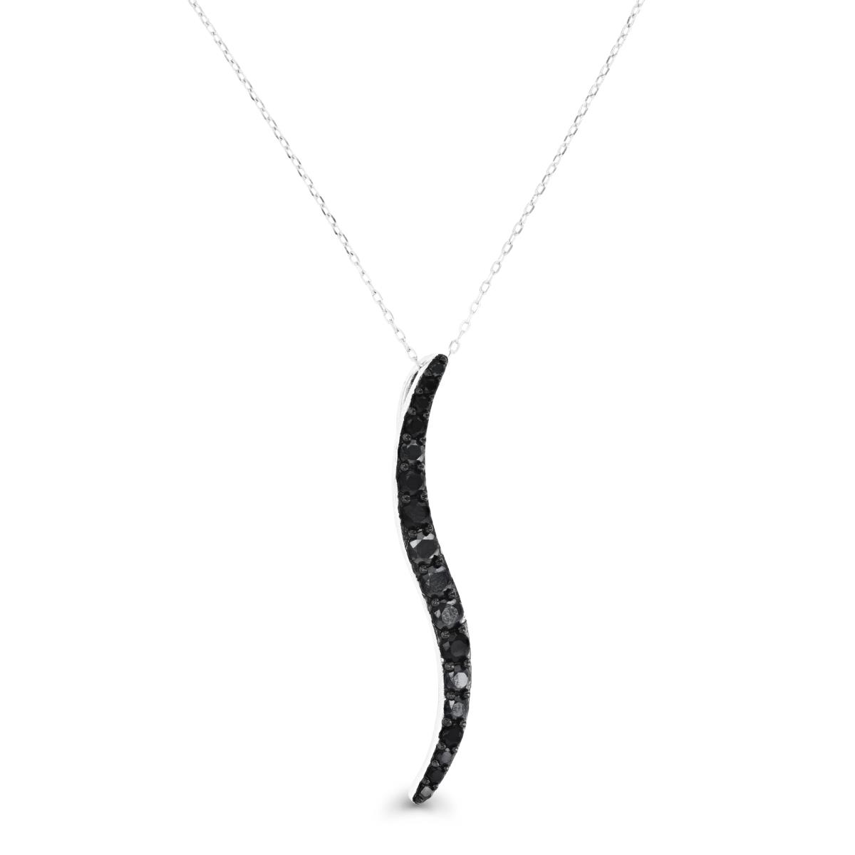 Sterling Silver Rhodium and Black & Black Spinel Wave Design 16+2" Necklace