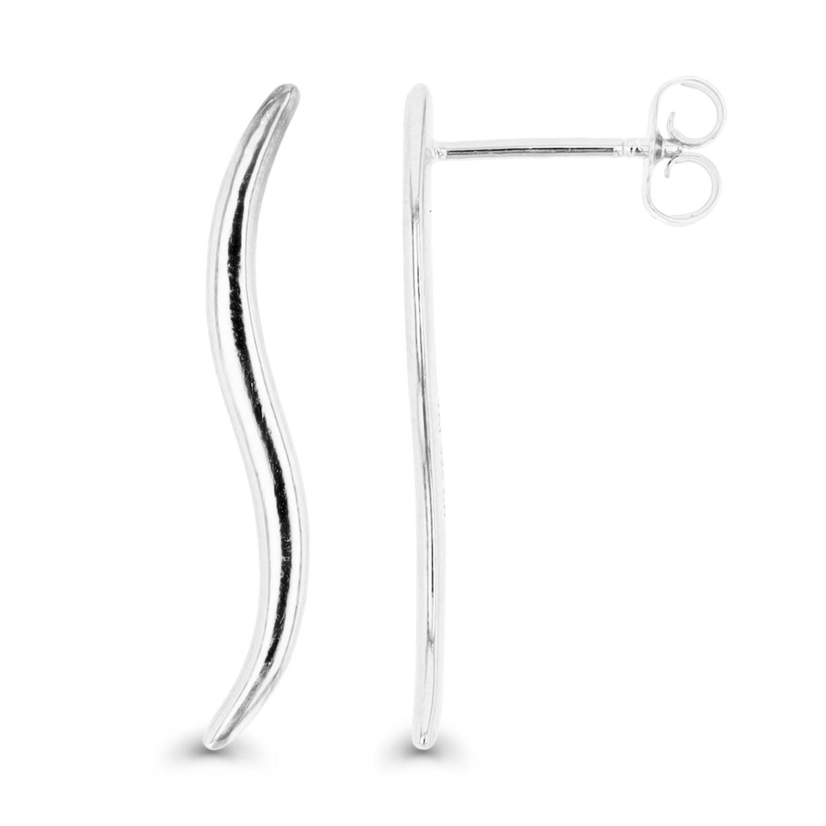Sterling Silver Rhodium Polished Wave Design Drop Earring