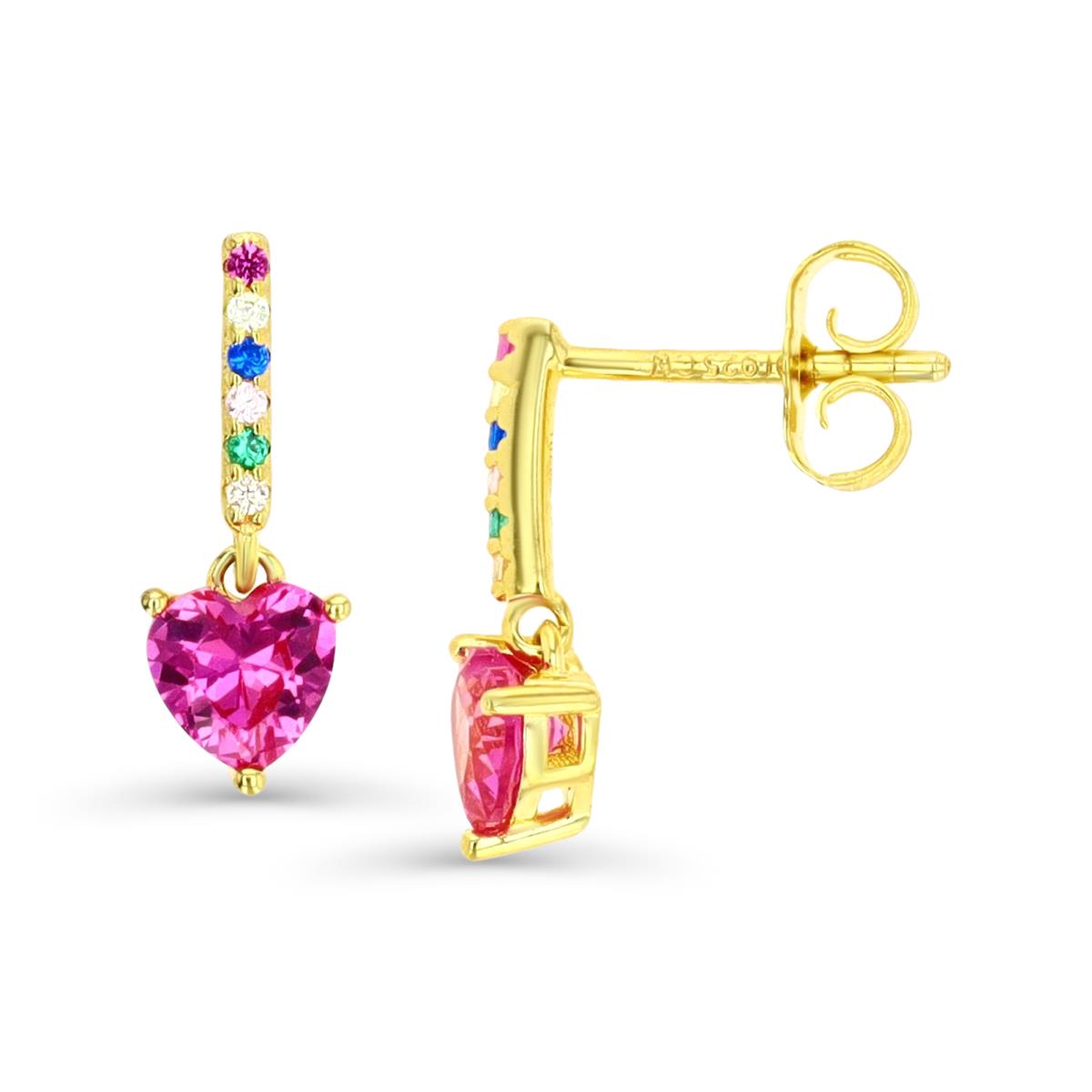 Sterling Silver Yellow 1M & HE Ct. Cr. Pink Sapphire & Multi-Color CZ Bar and Dangling Post Earring