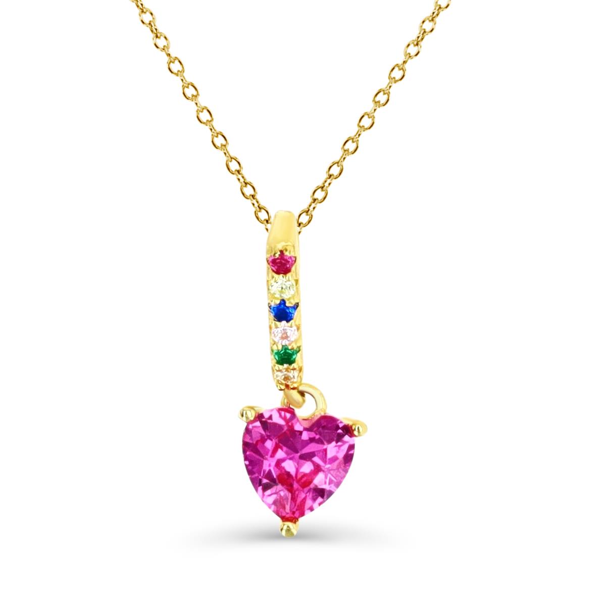 Sterling Silver Yellow 1M & HE Ct. Cr. Pink Sapphire & Multi-Color CZ Bar and Dangling 18" Necklace