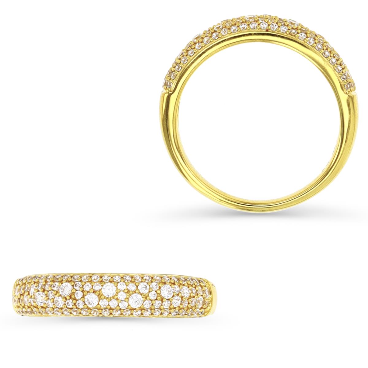 Sterling Silver Yellow 5MM Polished White CZ  Pave  Ring