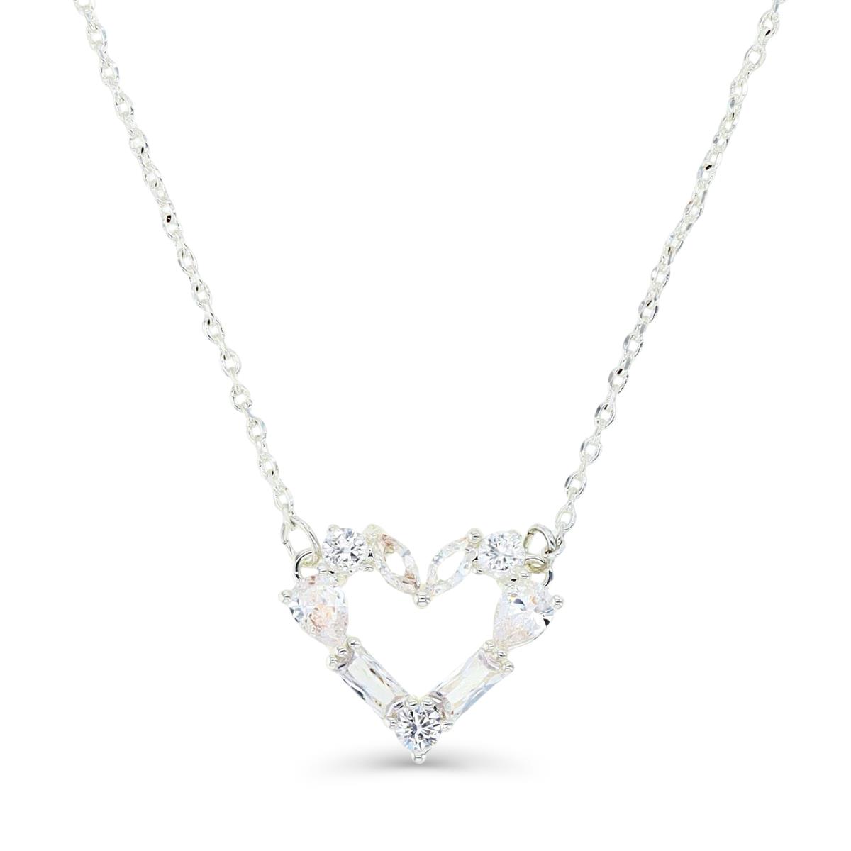 Platinum Plated Brass Silver Plated & Multi-Shape White CZ 16+2" Necklace