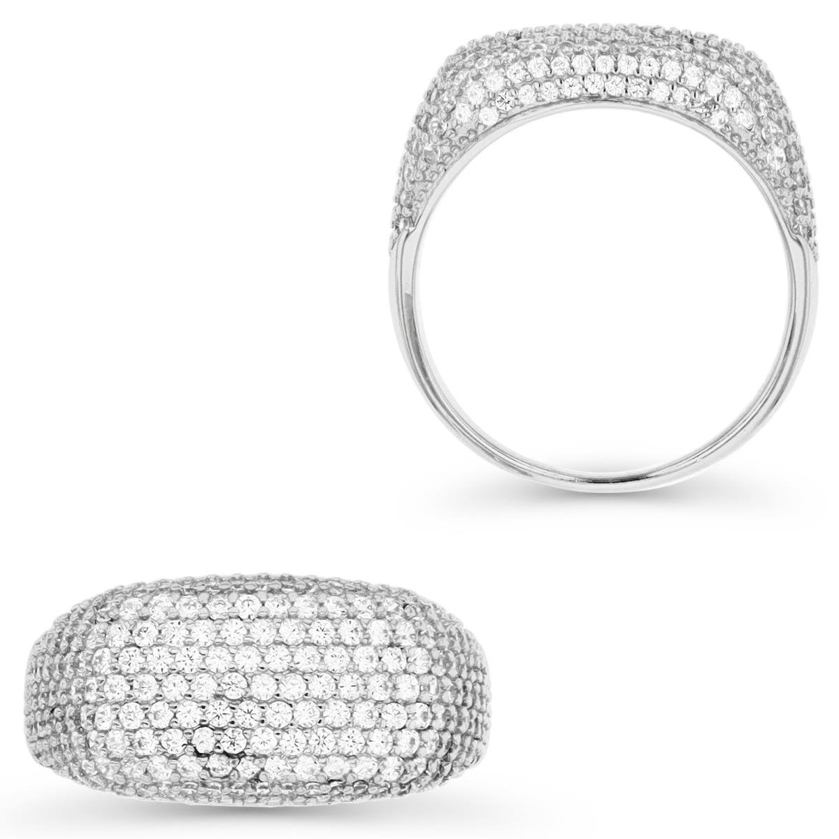 Sterling Silver Rhodium 10MM Polished  White CZ Micro Pave Rectangular Shaped  Ring