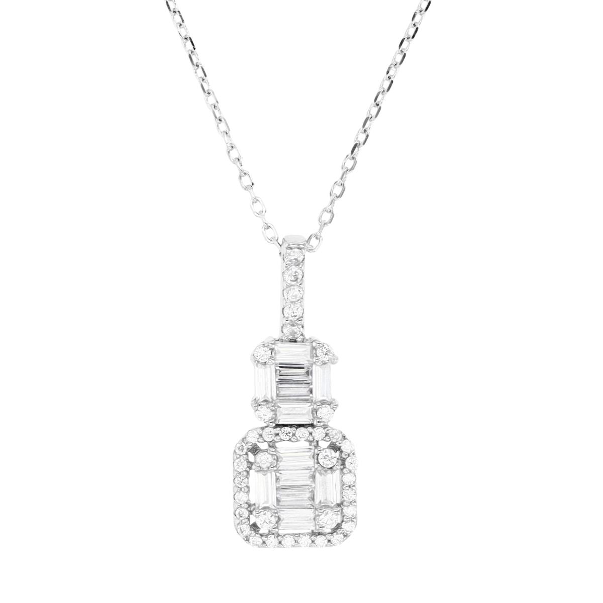 Sterling Silver Rhodium 23X9MM Polished White CZ Multi Baguette 18''+2'' Necklace