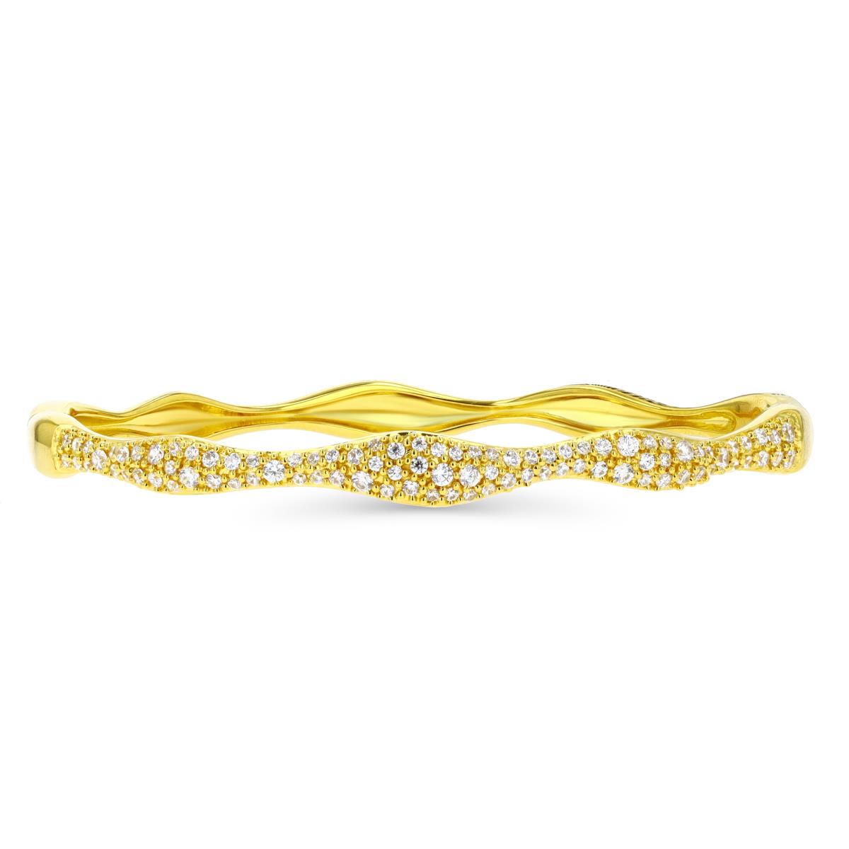 Sterling Silver Yellow 6MM Polished White CZ Pave Waved Bangle Bracelet