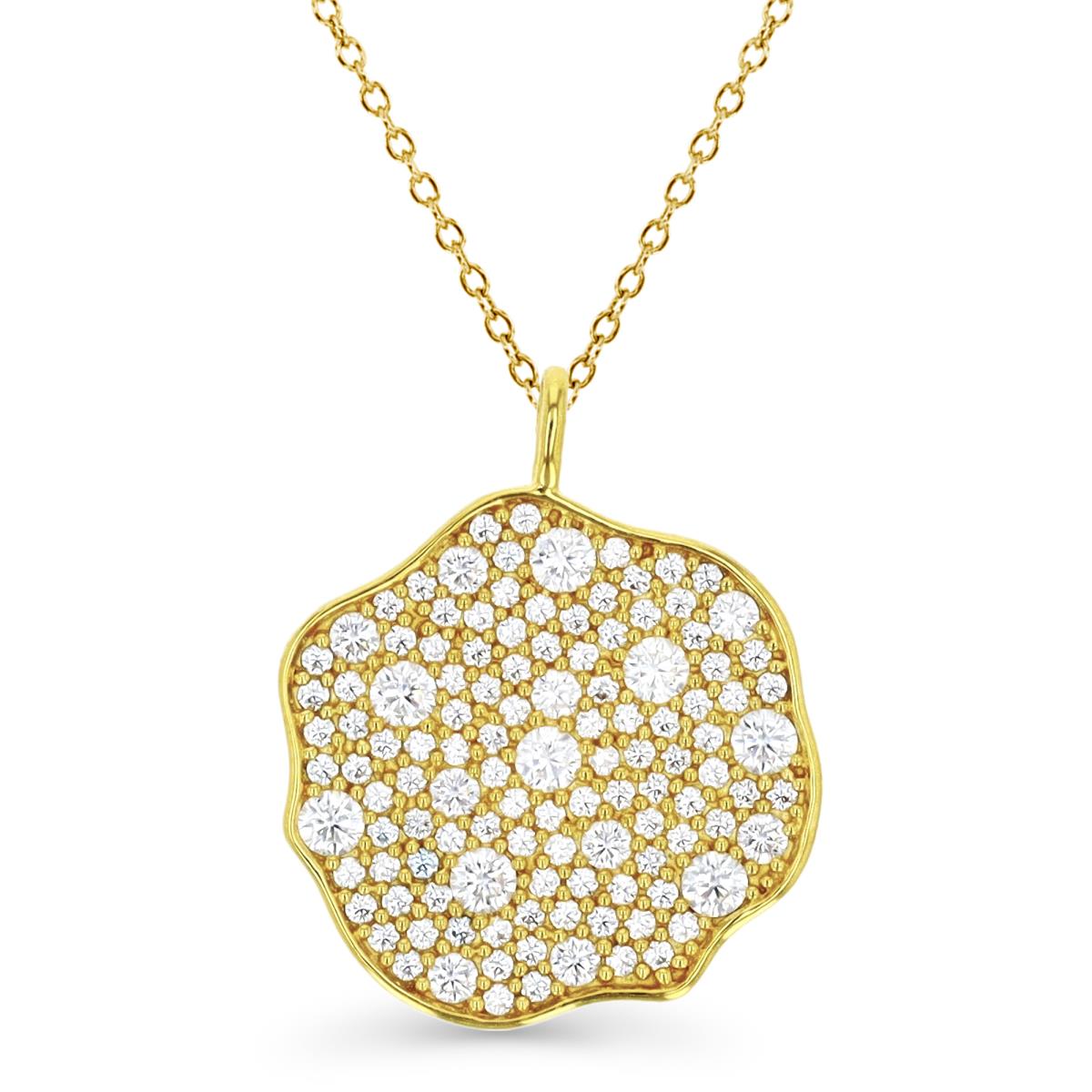 Sterling Silver Yellow 18X17.5MM Polished White CZ Irregular Flower & Diamond Cable Chain 16''+1''+1''Necklace