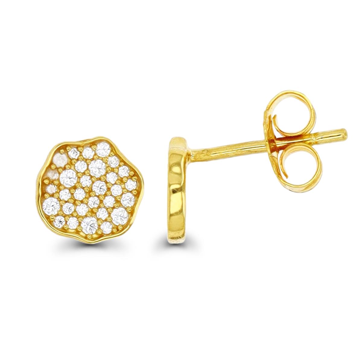 Sterling Silver Yellow 7.5X1.5MM Polished White CZ Pave Irregular Flower Stud Earring