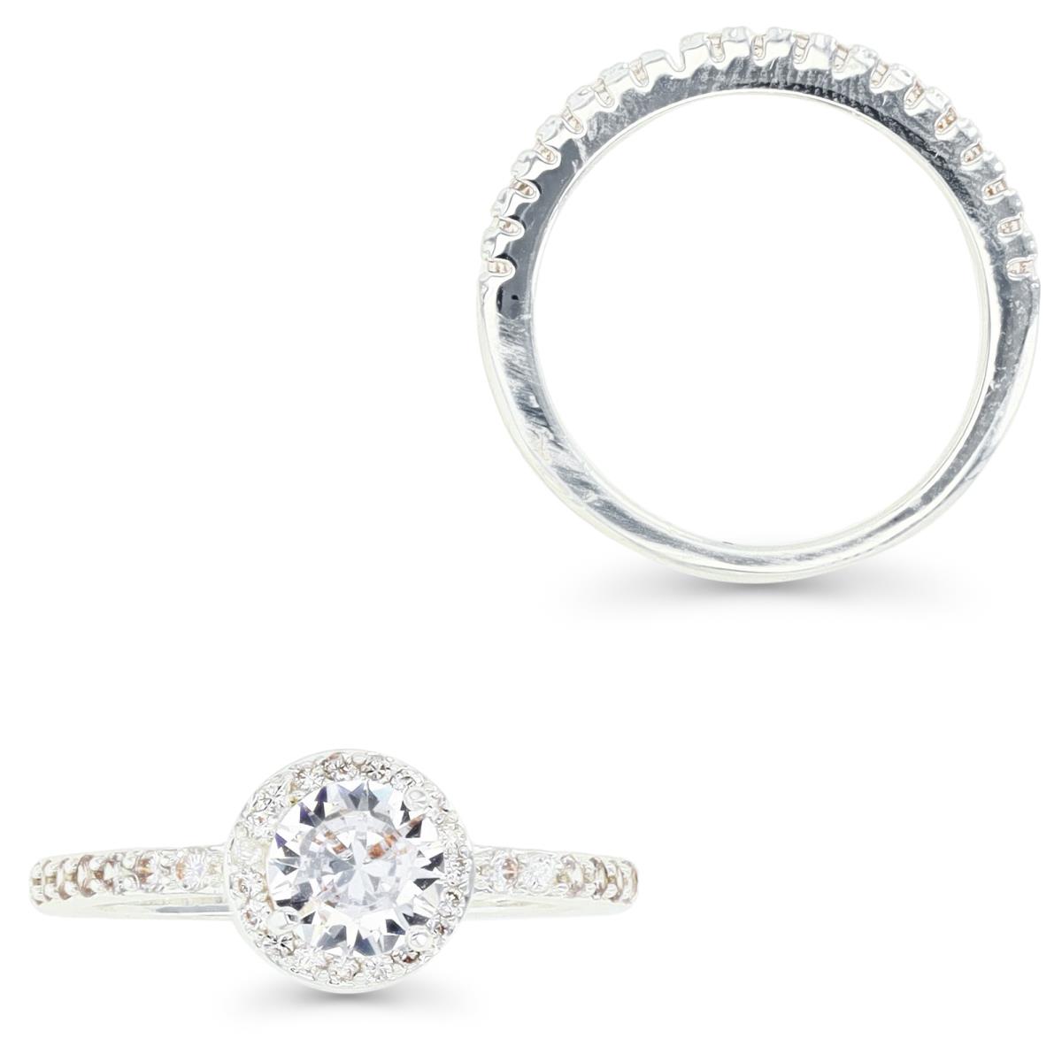 Platinum Plated Brass Silver Plated 6MM Polished White CZ Rd Double Ring Set  