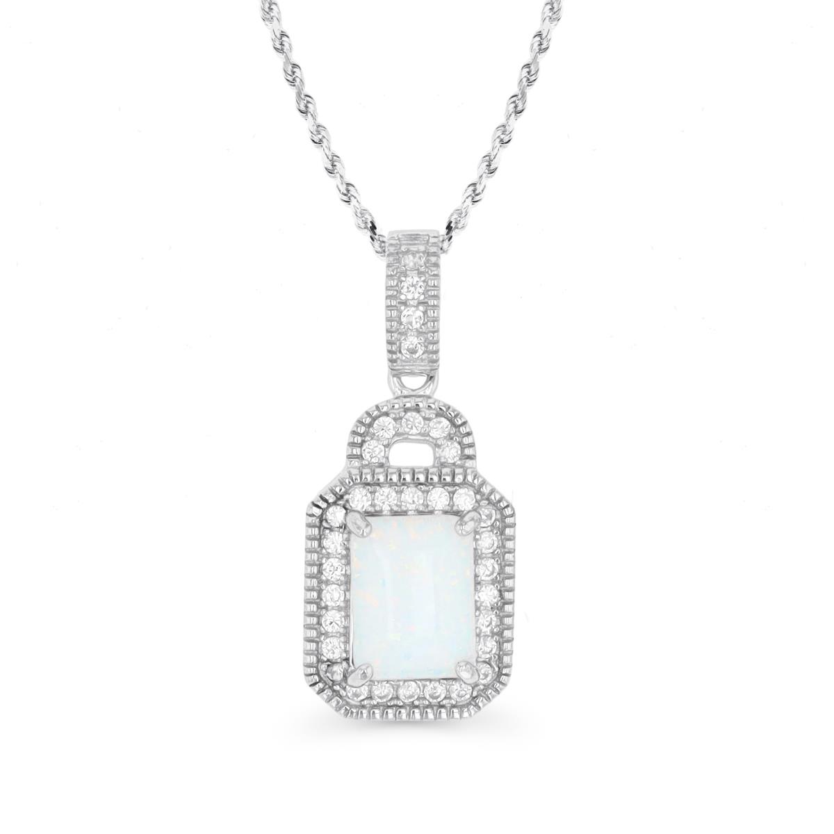 Sterling Silver Rhodium & CU Ct. Cr. White Opal and White CZ Halo 18
