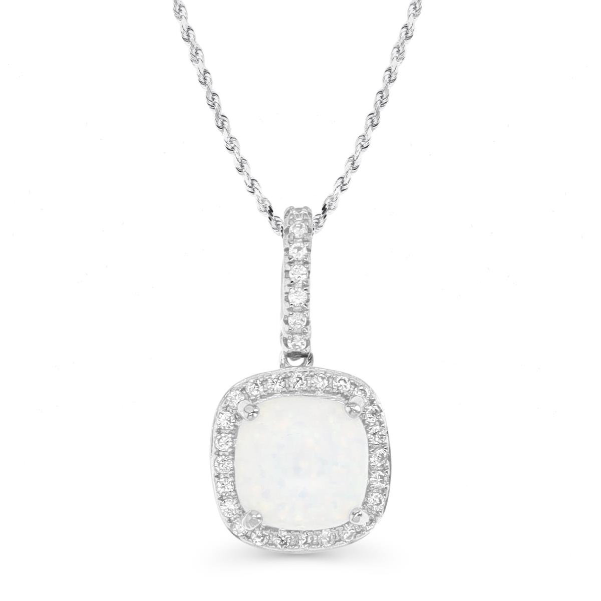 Sterling Silver Rhodium & CU Ct. Cr. White Opal and White CZ Halo 18