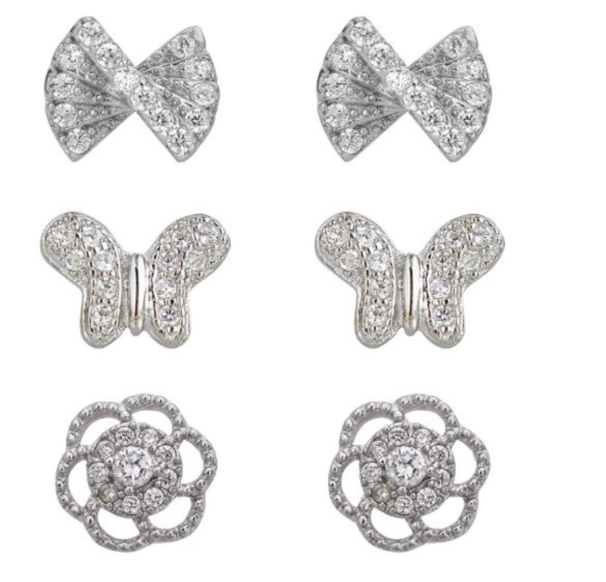 Sterling Silver Rhodium Bow, Flower and Butterfly Stud Set Kit