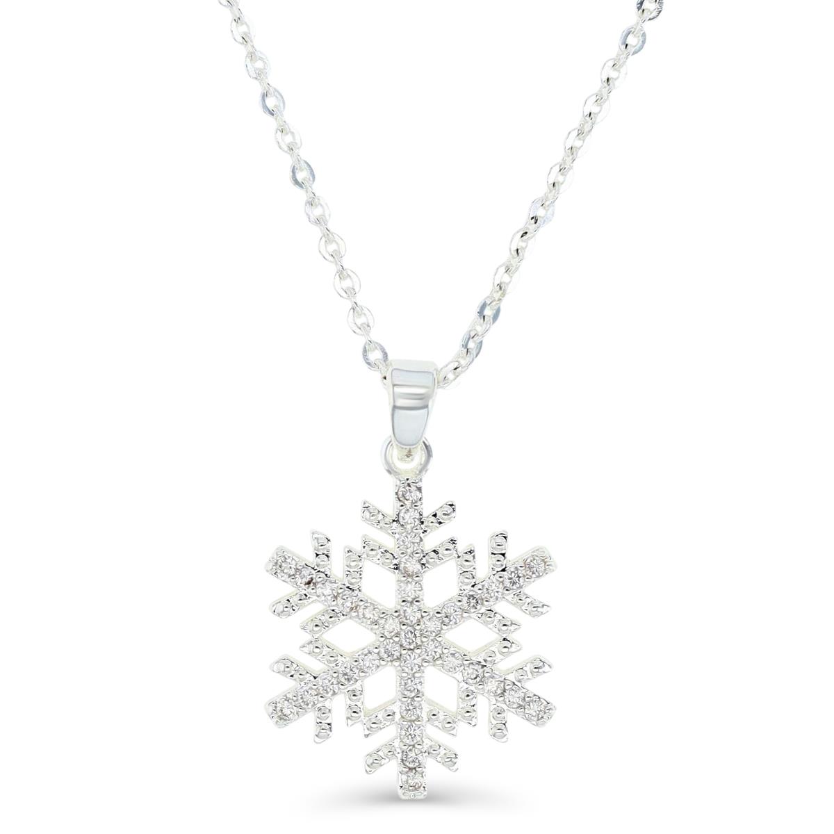 Platinum Plated Brass Silver Plated & White CZ Snowflake 16+2" Necklace